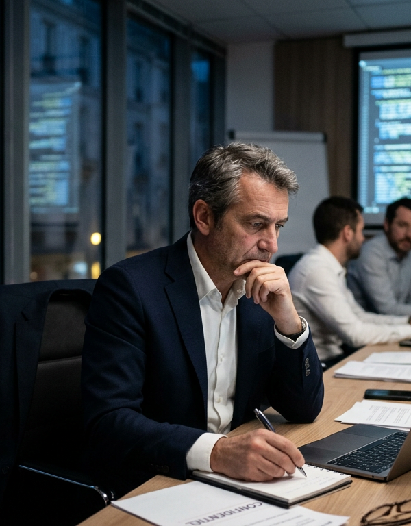 Équipe de direction en pleine simulation de crise avec le BlueSecure serious game.