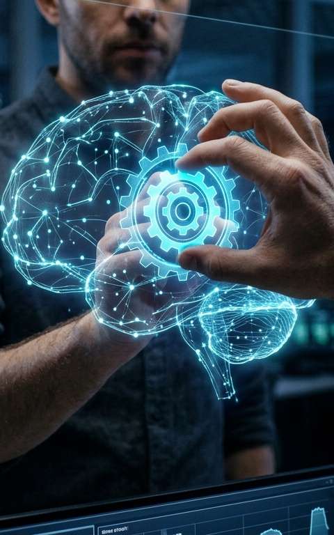 Une main humaine et une main robotique se rejoignent au-dessus d'un document de brevet, symbolisant la protection des Brevets IA PME par l'INPI en 2026.