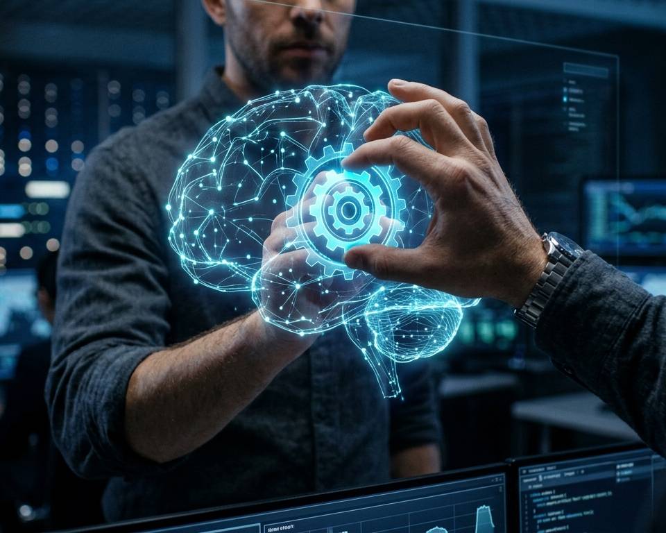 Une main humaine et une main robotique se rejoignent au-dessus d'un document de brevet, symbolisant la protection des Brevets IA PME par l'INPI en 2026.