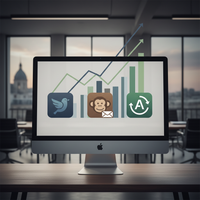 Illustration de trois logos (Brevo, Mailchimp, ActiveCampaign) sur un graphique comparatif, symbolisant le comparatif plateformes email marketing PME 2026