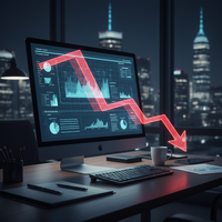 Graphique financier montrant une courbe de trésorerie en baisse rapide, illustrant le burn rate startup et le runway d'une entreprise en hypercroissance.