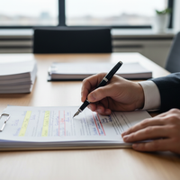 Gros plan sur un contrat ouvert avec un stylo, symbolisant la rédaction des clauses essentielles CGV B2B PME pour la protection juridique d'une entreprise en 2026.