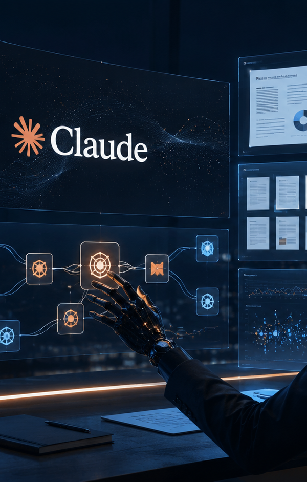 Claude Fable 5 d’Anthropic coordonnant des agents IA, du code, des documents et des analyses de données dans un environnement numérique professionnel. Source : Illustration générée par Entreprisma avec l’intelligence artificielle d’OpenAI.
