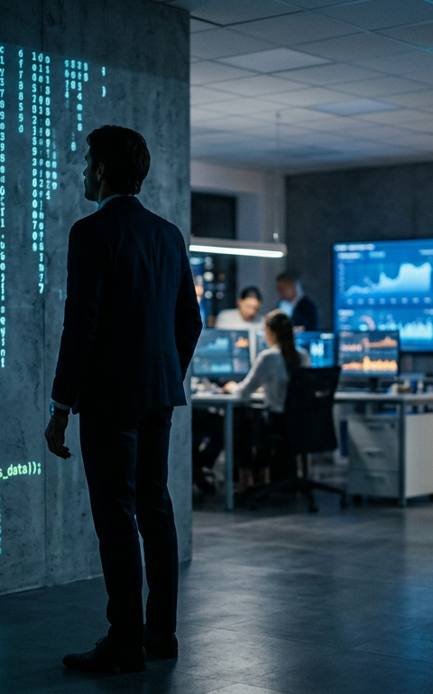 Illustration d'une intelligence artificielle analysant du code pour la détection de failles, symbolisant la puissance de Claude Mythos en cybersécurité.