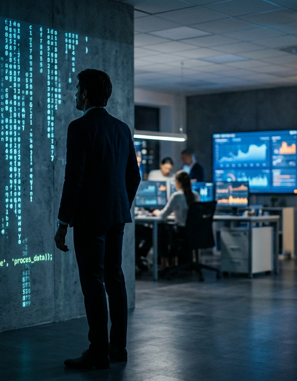 Illustration d'une intelligence artificielle analysant du code pour la détection de failles, symbolisant la puissance de Claude Mythos en cybersécurité.