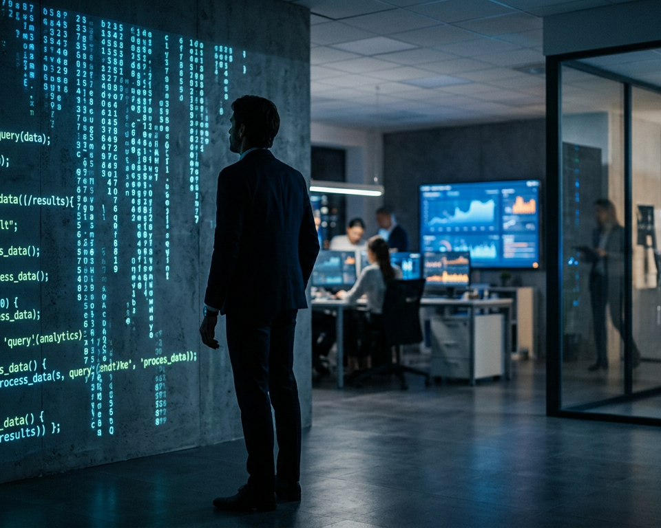 Illustration d'une intelligence artificielle analysant du code pour la détection de failles, symbolisant la puissance de Claude Mythos en cybersécurité.
