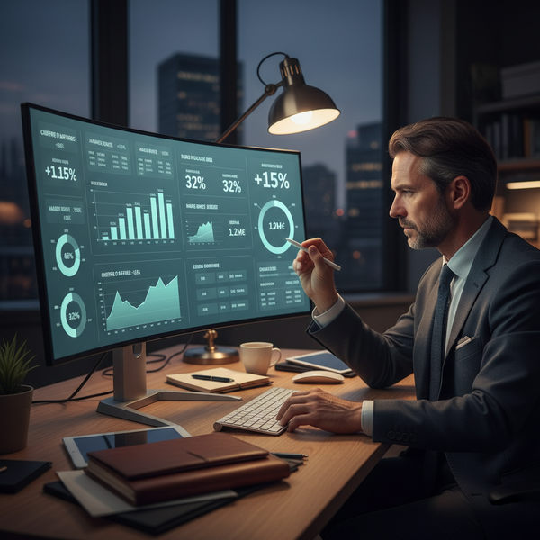 Dirigeant de PME analysant des tableaux de bord de comptabilité analytique pour identifier les marges destructrices