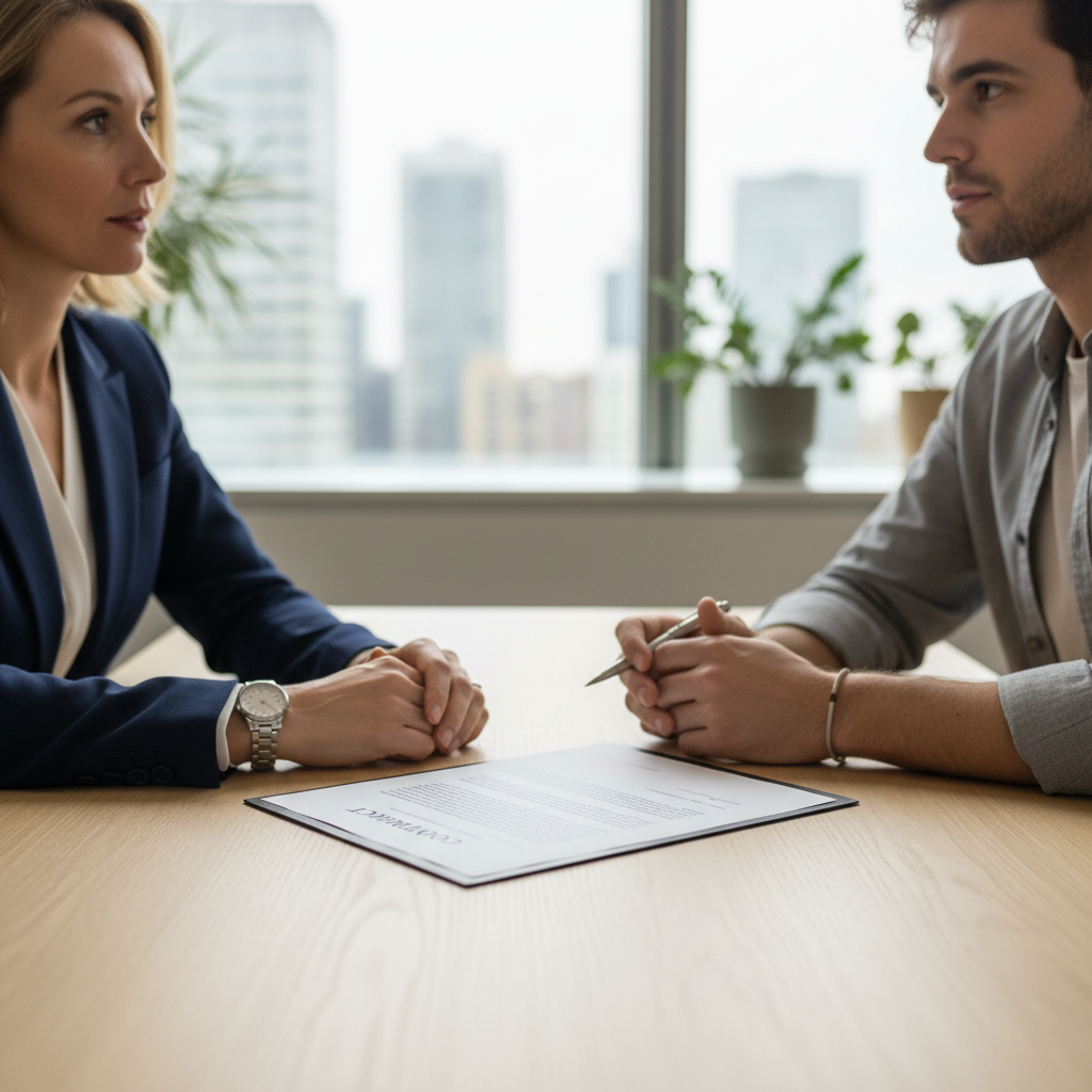 Gros plan sur un contrat ouvert avec un stylo, symbolisant la signature d'un contrat influenceur avec des clauses importantes mises en évidence pour une petite marque.