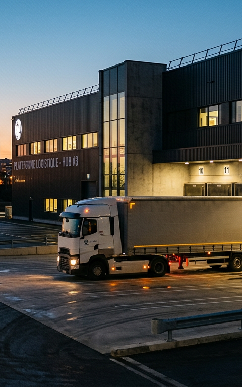 Graphique illustrant l'augmentation des coûts logistiques pour les PME en Europe, avec des flèches montantes symbolisant la pression des prix des carburants et des réglementations environnementales.