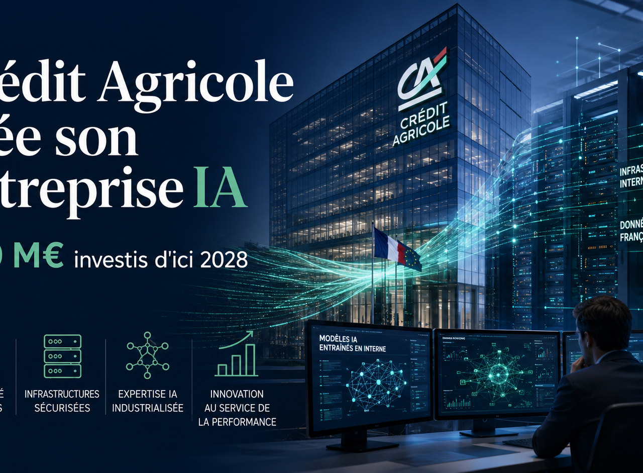 Crédit Agricole investit 500 millions d’euros dans une infrastructure d’intelligence artificielle sécurisée et souveraine. Source de l’image : générer par Entreprisma