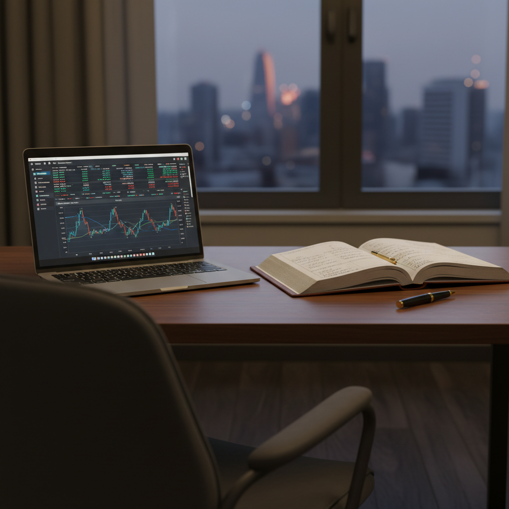 Illustration d'un tableau de bord financier avec des graphiques de crypto-actifs et le logo MiCA, symbolisant la gestion stratégique des crypto actifs entreprise en trésorerie.