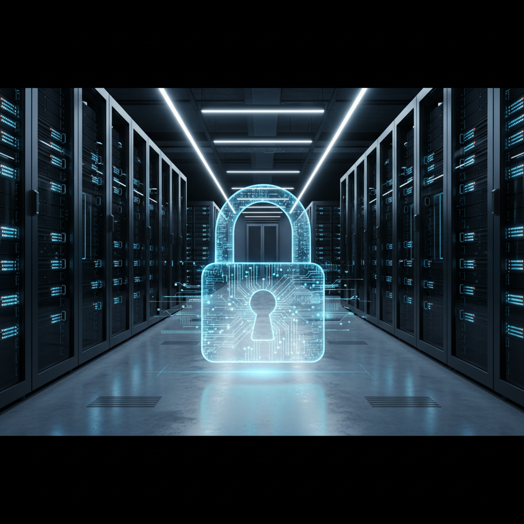 Une main protégeant un bouclier numérique avec le logo d'une PME, symbolisant la réduction des primes de Cyber-assurance PME 2026 grâce à une meilleure cybersécurité.