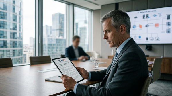 Illustration d'un bouclier numérique protégeant une petite entreprise, symbolisant la cyber-résilience PME face aux menaces, avec le logo de l'ANSSI en arrière-plan.