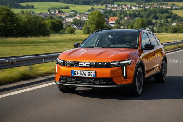 Vue latérale dynamique du Dacia Striker, un SUV compact au design moderne et robuste, symbolisant l'offensive de Dacia sur le segment C avec une approche industrielle innovante et rentable.