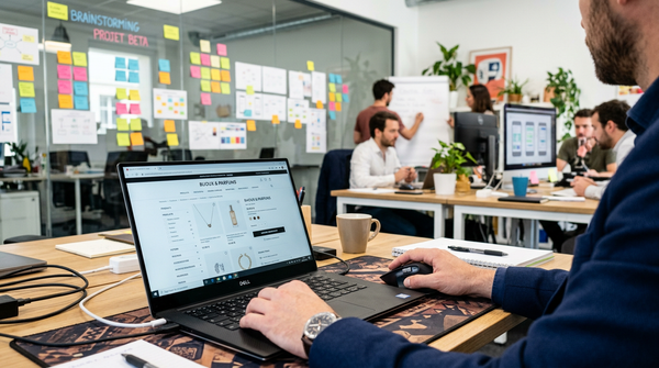 Illustration d'un panneau d'interdiction sur un écran d'ordinateur affichant des éléments d'interface utilisateur, symbolisant l'action de la DGCCRF contre les dark patterns et les pratiques commerciales trompeuses en ligne.