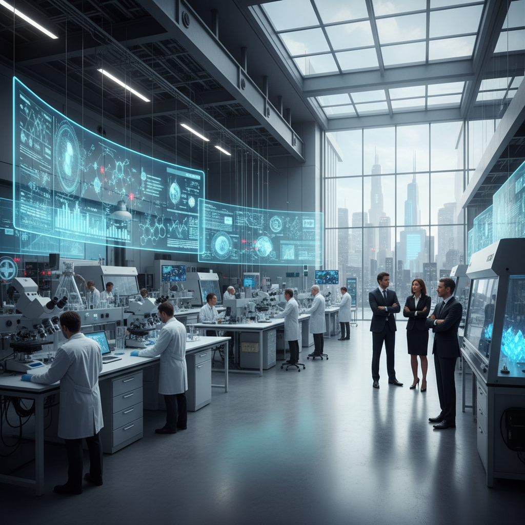 Une équipe de chercheurs et d'investisseurs discutant dans un laboratoire français, symbolisant les levées de fonds deeptech en France en 2026.