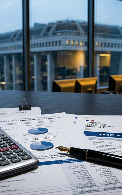 Graphique illustrant l'évolution du déficit public et son impact sur les PME, avec des flèches montrant la pression fiscale et la contraction du crédit.