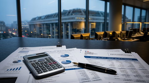 Graphique illustrant l'évolution du déficit public et son impact sur les PME, avec des flèches montrant la pression fiscale et la contraction du crédit.