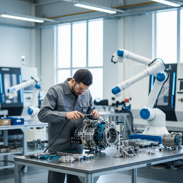 Illustration d'engrenages interconnectés symbolisant l'économie circulaire PME, avec des flèches de recyclage et des symboles de profit, représentant la transformation des déchets en valeur pour les petites et moyennes entreprises.