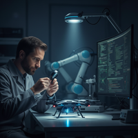 Illustration de technologies duales, avec des engrenages civils et militaires s'imbriquant, symbolisant la convergence des PME vers l'économie de défense.