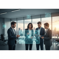 Une salariée de PME souriante utilise une tablette pour suivre une formation en microlearning, illustrant la flexibilité et l'accessibilité de l'e-learning pour le développement des compétences en entreprise.