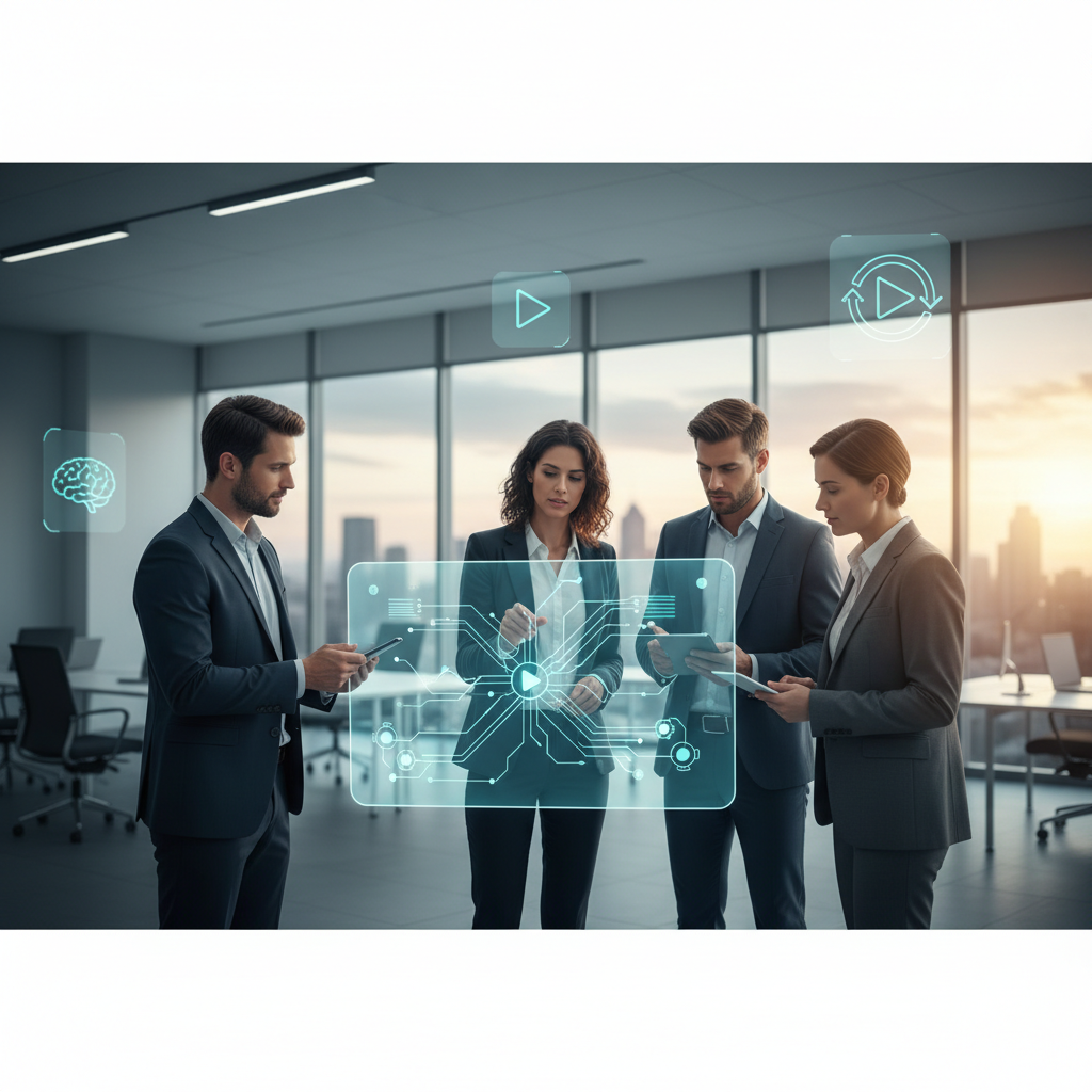 Une salariée de PME souriante utilise une tablette pour suivre une formation en microlearning, illustrant la flexibilité et l'accessibilité de l'e-learning pour le développement des compétences en entreprise.