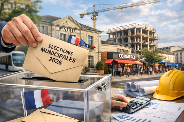 Gros plan sur une urne électorale avec des bulletins de vote, symbolisant les élections municipales 2026 et leurs répercussions économiques pour les entreprises.