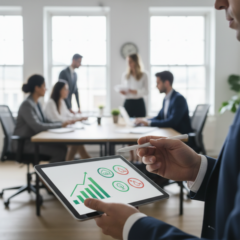 Illustration de l'entrepreneuriat à impact montrant des mains qui s'entraident, des symboles de croissance financière et des icônes environnementales, reflétant la double performance.