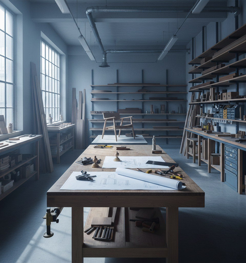 Julien Mercier, fondateur d'Atlantique Design, souriant dans son atelier de mobilier, illustrant comment stabiliser une entreprise saisonnière.
