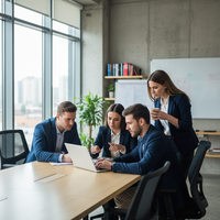 Jeune étudiant souriant présentant son projet entrepreneurial, symbolisant le succès grâce au statut étudiant entrepreneur PEPITE.