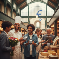 Illustration de l'euro numérique, avec le logo de la BCE et des symboles de paiement, soulignant son impact sur les commerçants et artisans français d'ici 2026.