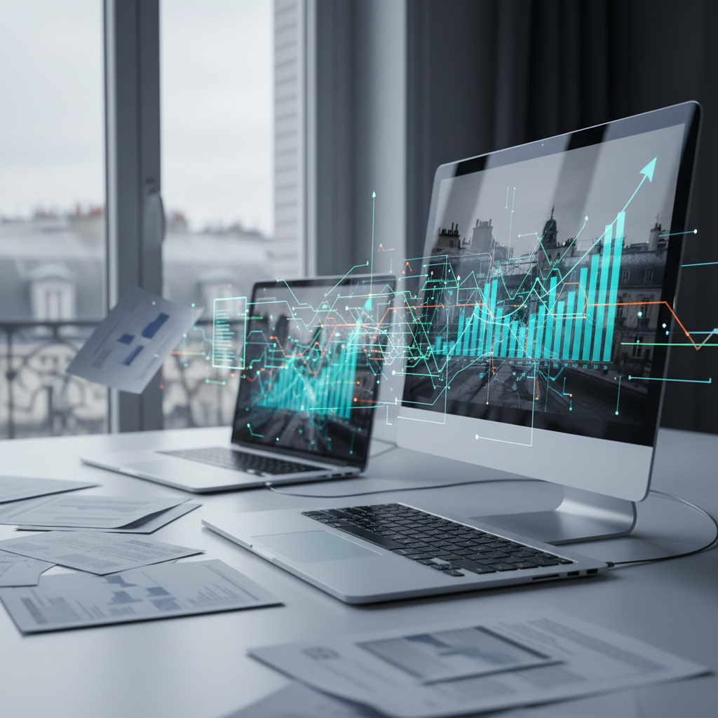 Facturation électronique pour PME et TPE en France en 2026 : un graphique montrant une transition numérique avec des flèches et des icônes de factures dématérialisées.