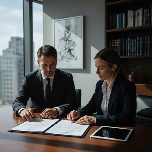 Illustration d'un contrat de travail se transformant en contrat de prestation, symbolisant le risque de faux freelance requalification pour les entreprises.