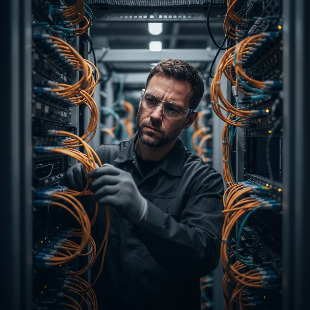 Schéma illustrant la transition du réseau cuivre vers la fibre optique, avec des câbles et des flèches, symbolisant la Fin du Cuivre en 2026 pour les entreprises.