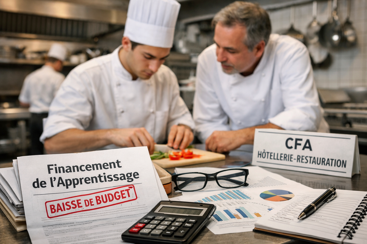 Un apprenti cuisinier en pleine formation, symbolisant le financement de l'apprentissage en hôtellerie-restauration menacé par la réforme.