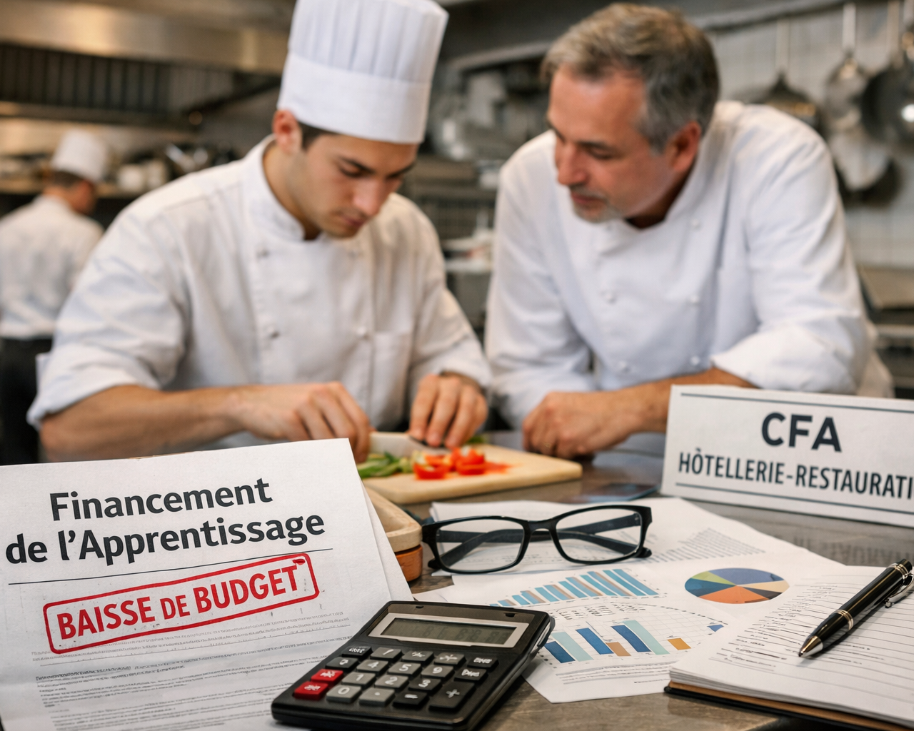 Un apprenti cuisinier en pleine formation, symbolisant le financement de l'apprentissage en hôtellerie-restauration menacé par la réforme.