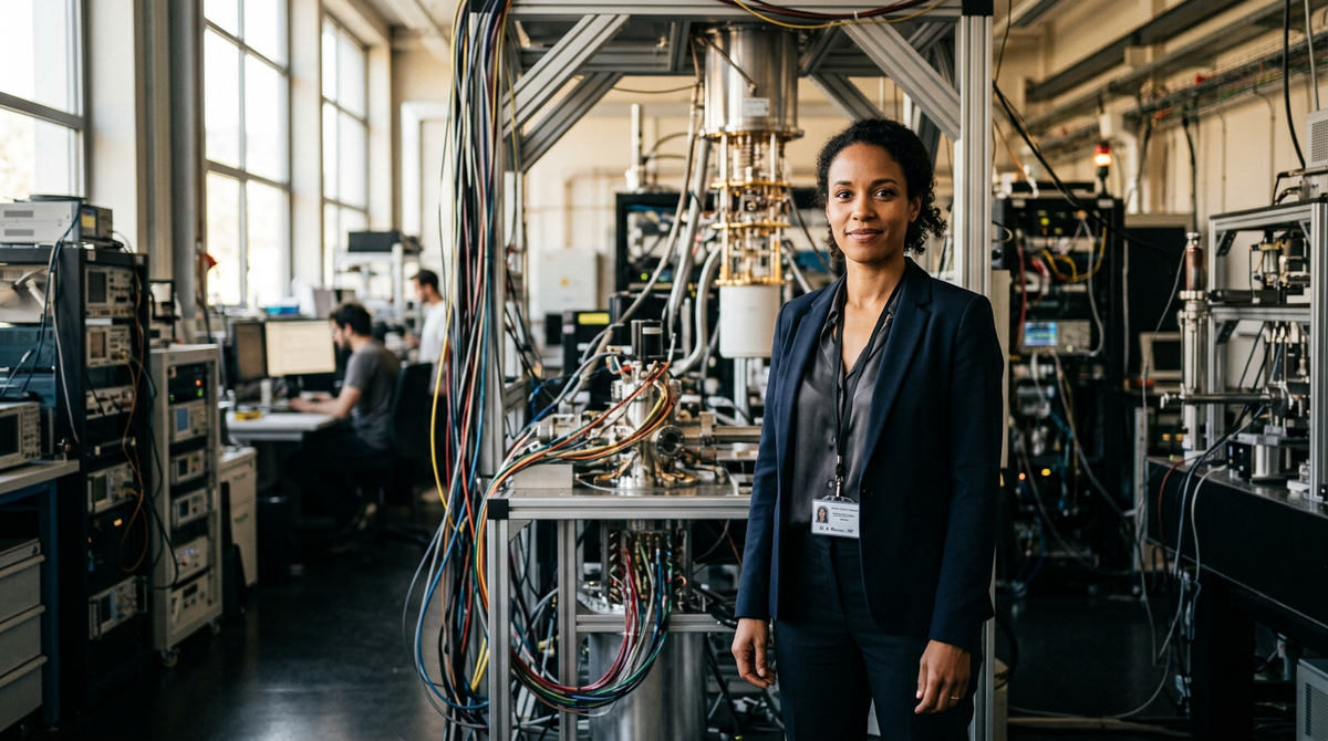 Illustration d'une équipe de chercheurs travaillant sur des capteurs quantiques, symbolisant l'innovation et le financement deeptech UE.