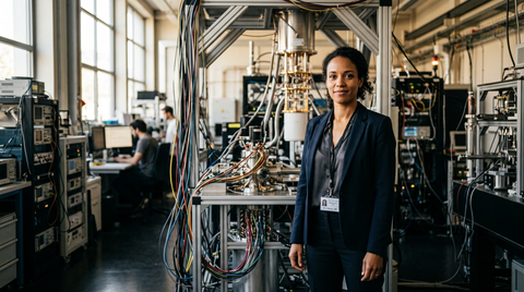 Illustration d'une équipe de chercheurs travaillant sur des capteurs quantiques, symbolisant l'innovation et le financement deeptech UE.