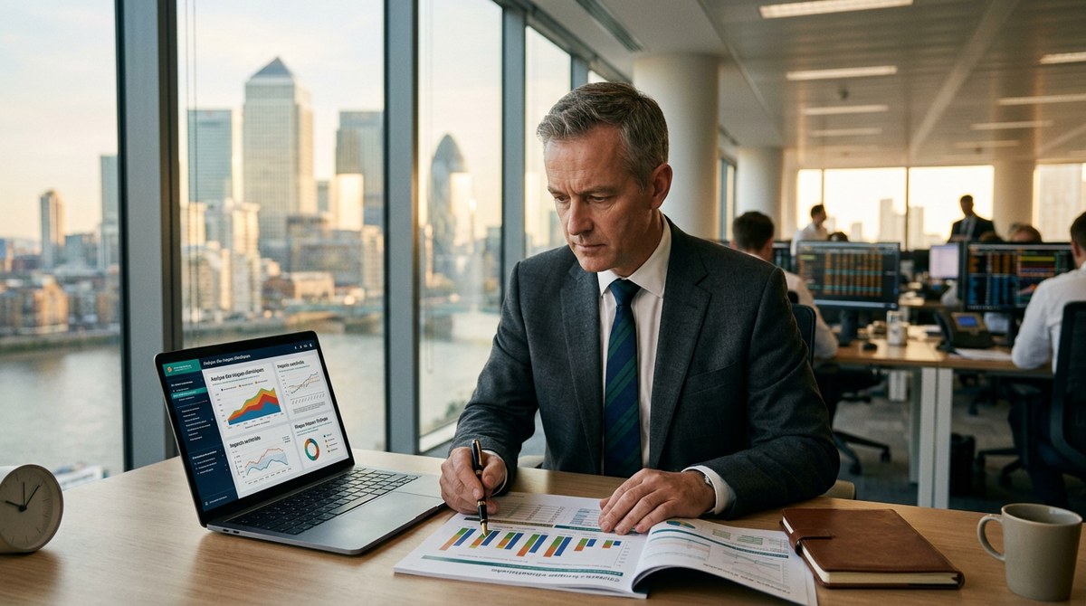 Illustration d'une PME face à des documents bancaires et des symboles climatiques, représentant les défis du Financement vert PME suite aux directives de la BCE.