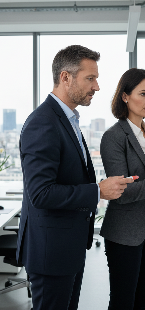 Illustration de professionnels (fractional CMO, CFO, CTO) travaillant en équipe avec des dirigeants de PME, symbolisant la collaboration et l'accès à l'expertise stratégique à temps partagé pour la croissance.