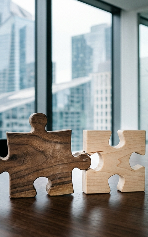 Illustration de deux engrenages de tailles et formes différentes s'emboîtant difficilement, symbolisant les défis des fusions acquisitions culture et le piège du 'One Culture'.