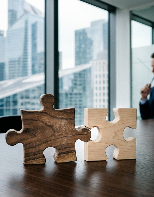 Illustration de deux engrenages de tailles et formes différentes s'emboîtant difficilement, symbolisant les défis des fusions acquisitions culture et le piège du 'One Culture'.
