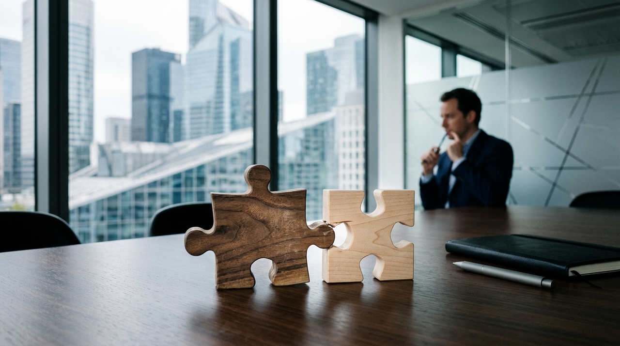 Illustration de deux engrenages de tailles et formes différentes s'emboîtant difficilement, symbolisant les défis des fusions acquisitions culture et le piège du 'One Culture'.