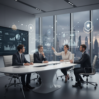 Illustration de la gamification B2B avec des éléments de jeu (badges, points, niveaux) et des icônes d'engagement client, de fidélisation et de croissance, symbolisant l'innovation et la stratégie en entreprise.