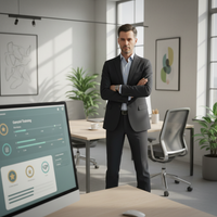 Illustration d'une équipe engagée dans une formation gamifiée, avec des éléments de jeu comme des badges et des scores, symbolisant le calcul du ROI de la gamification en formation d'équipes.