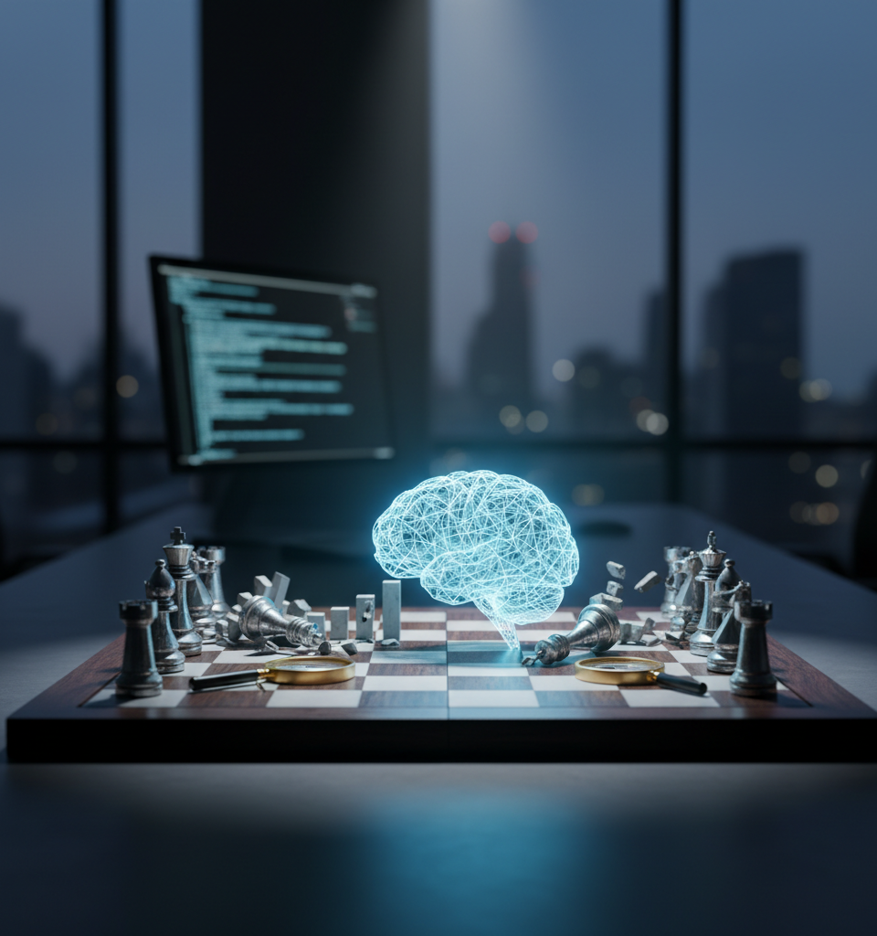 Illustration conceptuelle montrant un cerveau humain et une intelligence artificielle en compétition, symbolisant le débat GEO vs SEO et l'évolution de la recherche en ligne.