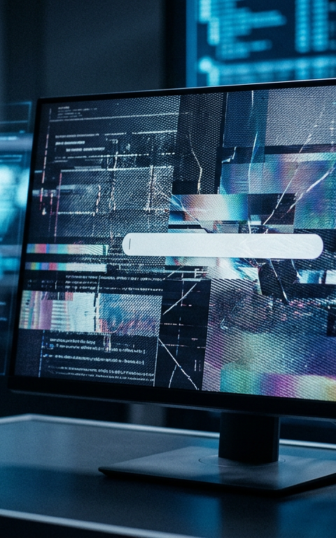 Illustration d'un robot ou d'une intelligence artificielle effectuant un achat sur un écran d'ordinateur, symbolisant un Google IA bug et ses conséquences pour les PME.