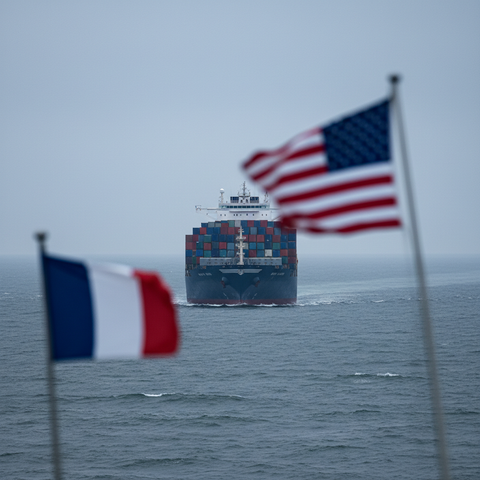 Illustration de graphiques boursiers et de drapeaux américain et français, symbolisant la tension de la guerre commerciale 2026 et son impact sur les PME.