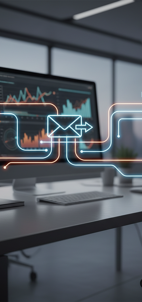 Illustration futuriste montrant des robots assistant des humains dans un bureau, symbolisant l'intégration de l'IA agentique dans les workflows des PME pour automatiser les tâches de back-office.