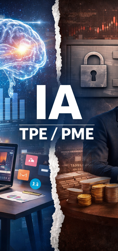 Illustration d'une fracture numérique ou d'un fossé entre deux mondes, symbolisant l'adoption inégale de l'IA dans les PME entre les fonctions marketing et financières.